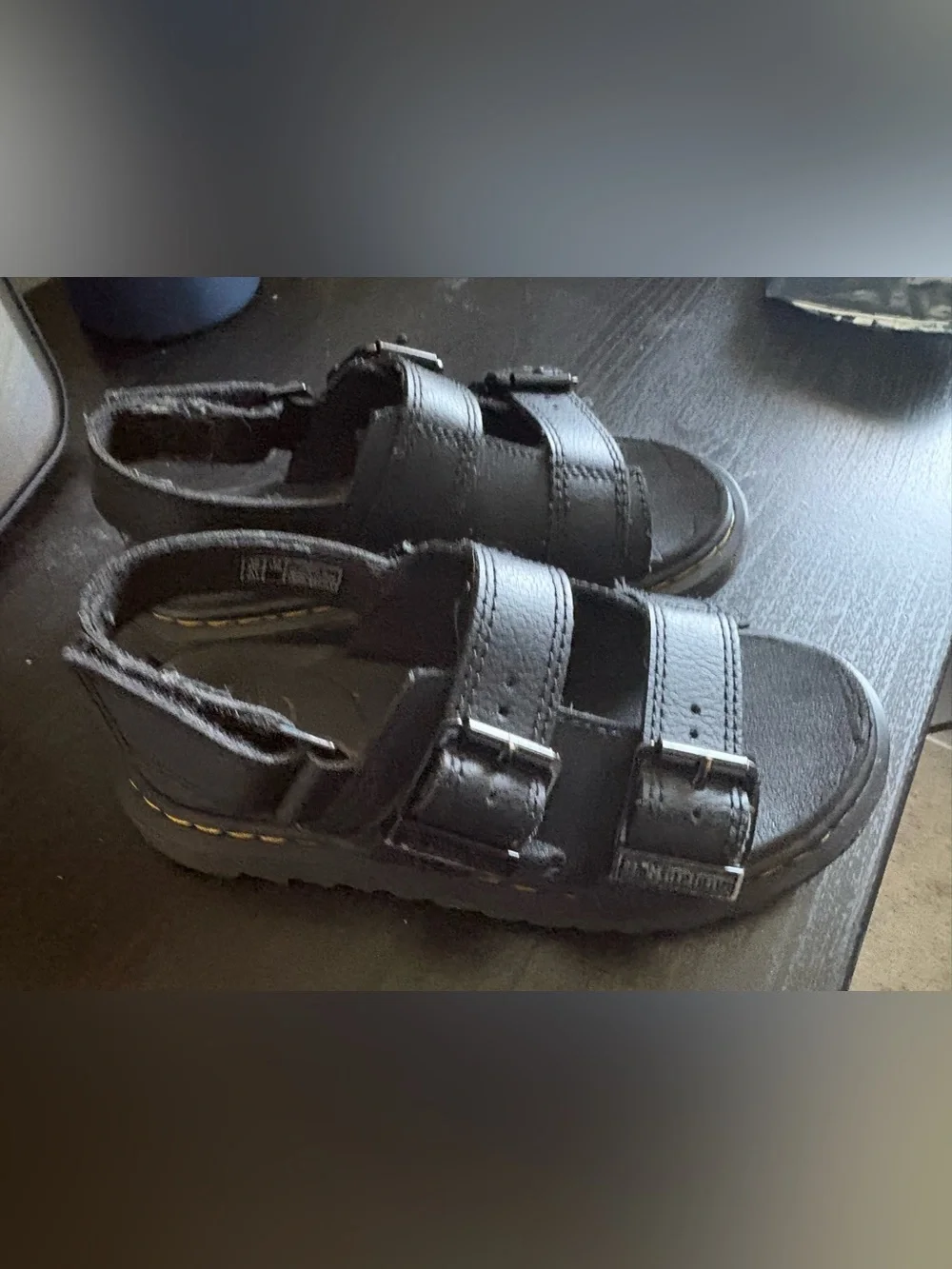 Dr. Martens Black Leather Double-Buckle Kids Sandals